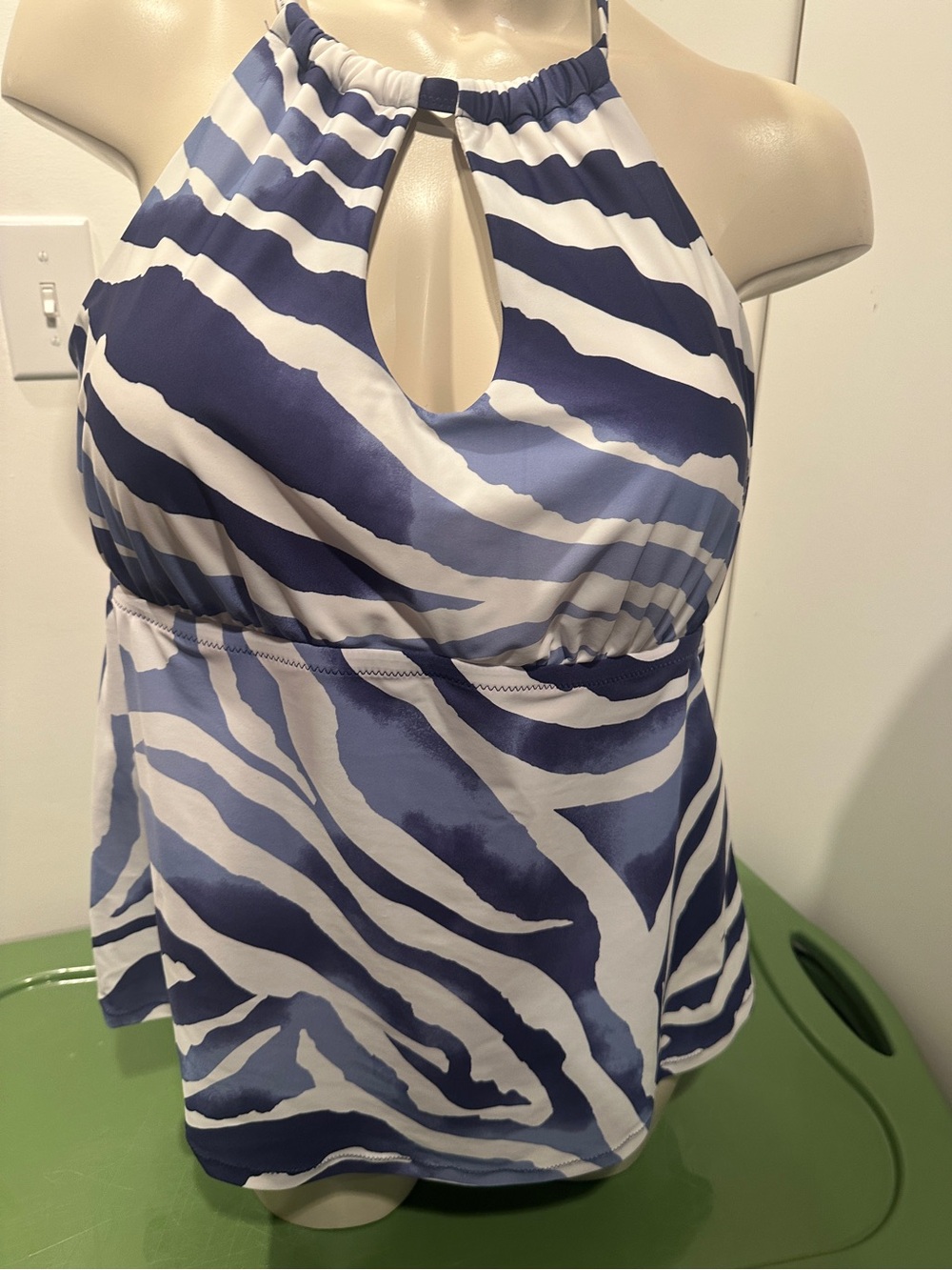 Raisins Navy and White Zebra Halter Swim Tankini Top 20W